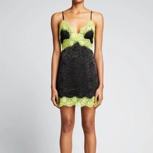 Alice + Olivia Black and Neon Yellow Lace Mini Dress